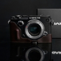 GARIZ HALF CASE- In Pelle Marrone Per Olympus PEN- F