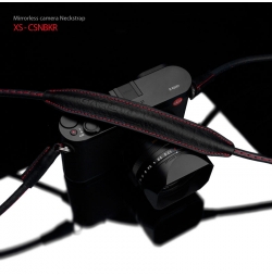 GARIZ TRACOLLA IN PELLE NERA con cuciture rosse PER FOTOCAMERE MIRRORLESS E COMPATTE