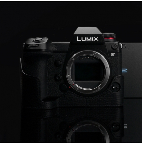 Gariz Half Case Custodia In pelle Nera per Panasonic Lumix S1 (Nero)